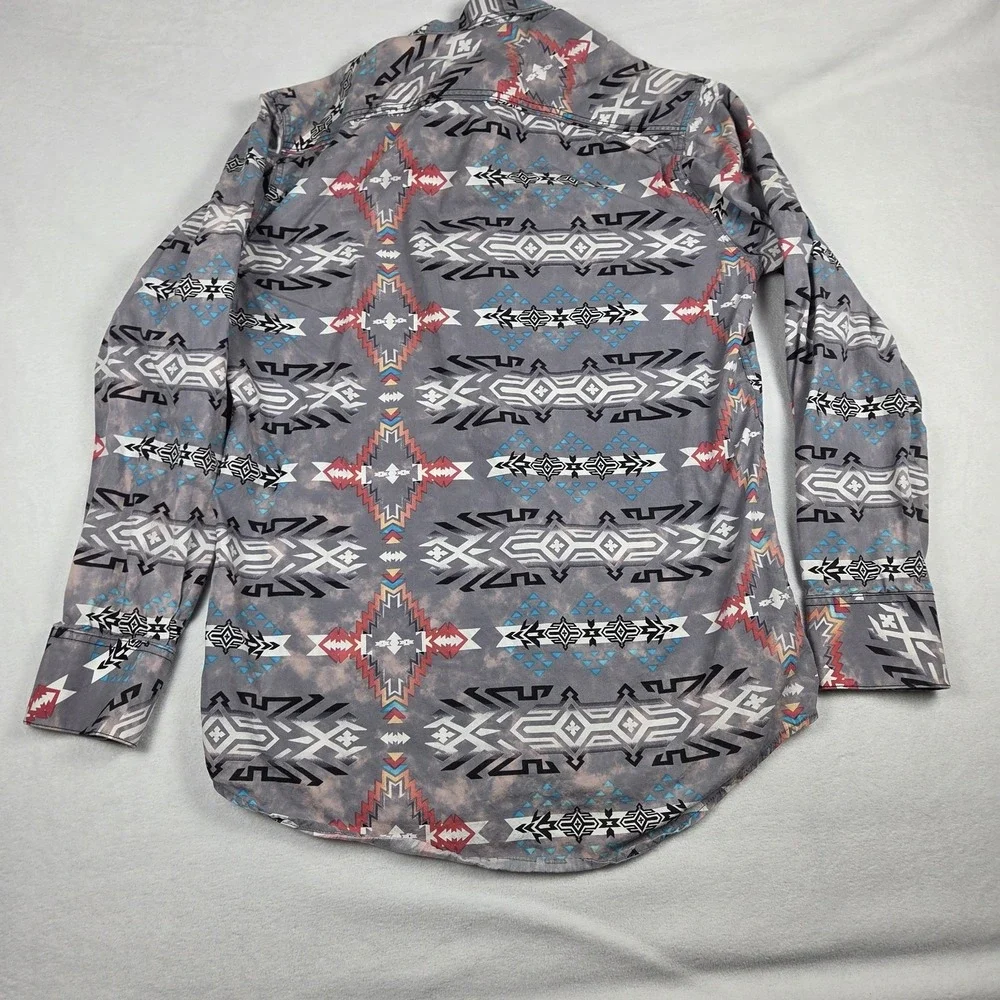 Rock & Roll Cowboy Snap Shirt‎ Men's Medium Aztec Southwest Distressed